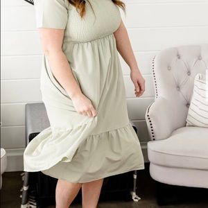 Sage green smocked bodice dress